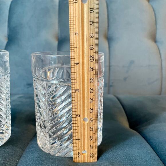 Ralph Lauren Crystal Glass Herringbone Old Fashioned Bar Glass Whiskey Set of 2 - Picture 2 of 7